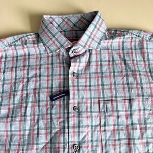 Johnnie O Bubba Hangin' Out Button Down Gulf Blue Plaid Shirt Men's Size…